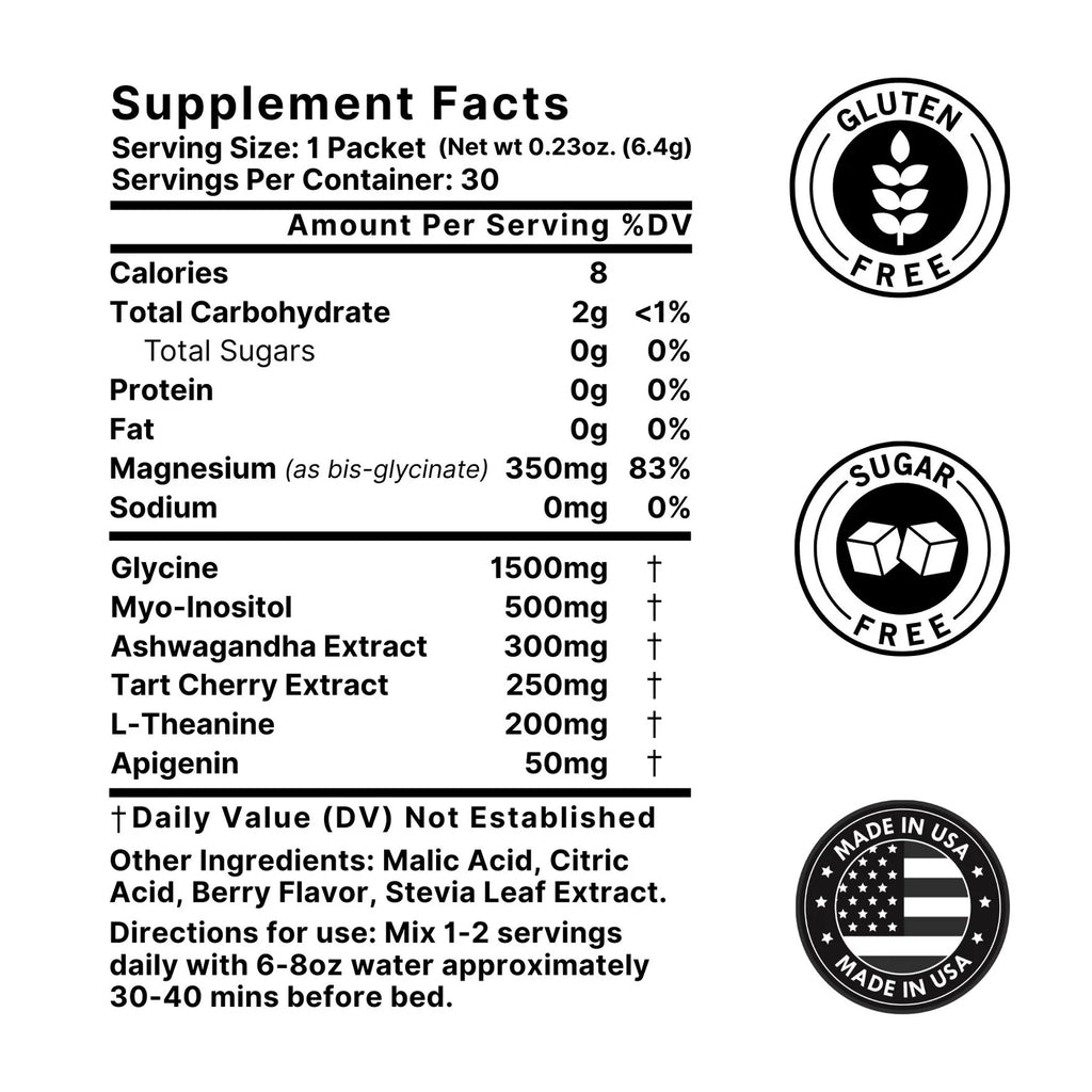 Supplement facts label with nutritional information and certification logos on a white background